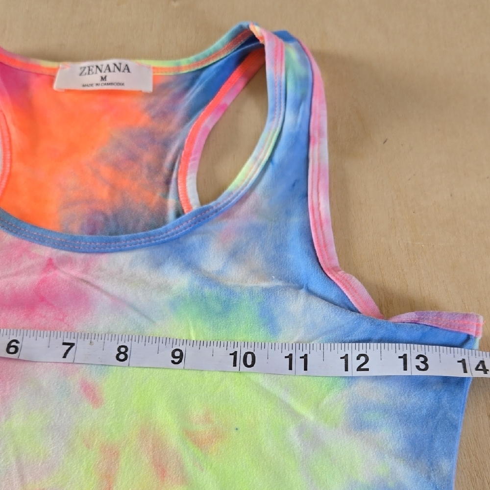 104 NWT Zenana Colorful Brush DTY Tie-Dye Racerback Tank Bodysuit Sm Md Lg - Picture 4 of 8